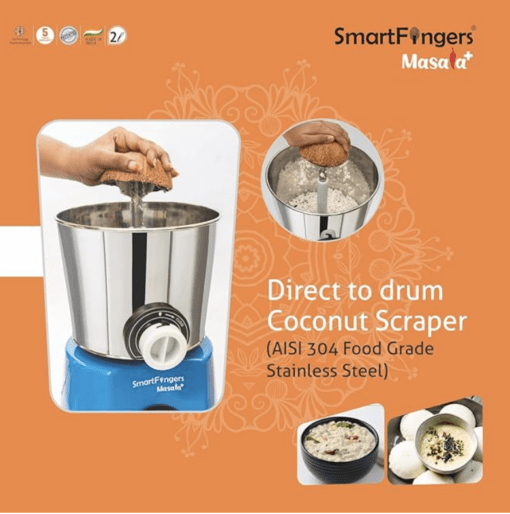 SmartFingers Masala + Table Top Masala Wet Grinder 230V 50hz, 2 Liter, Blue - Image 3